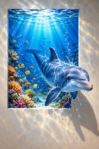 Hand painted dolphin ocean - hand,